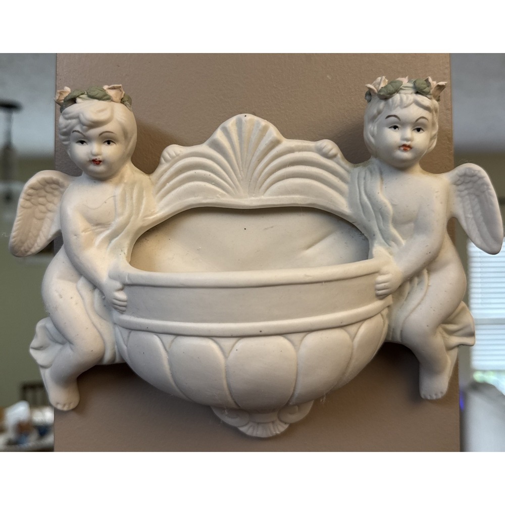 Vintage Shabby Chic Victorian Angel Cherub Wall Pocket Planter